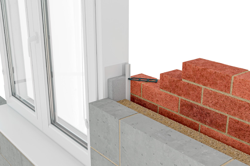 ARC Smart Closer with a brick tie in a masonry construction providing thermal bridging insulation.