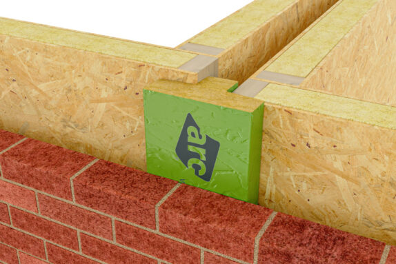 ARC T-Barrier Timber Frame providing firestopping at the party wall cavity detail of low rise timber frame construction.