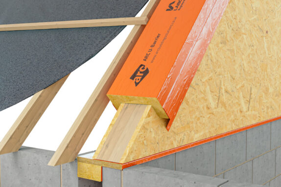 ARC U-Barrier providing firestopping at the roof of a party wall cavity, on the spandrel.